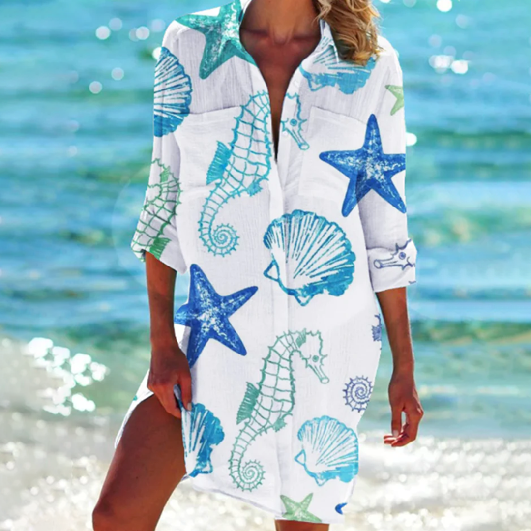 Printed Boho Beach Cover-Up Shirt Dress – Lightweight Button-Down Tunic