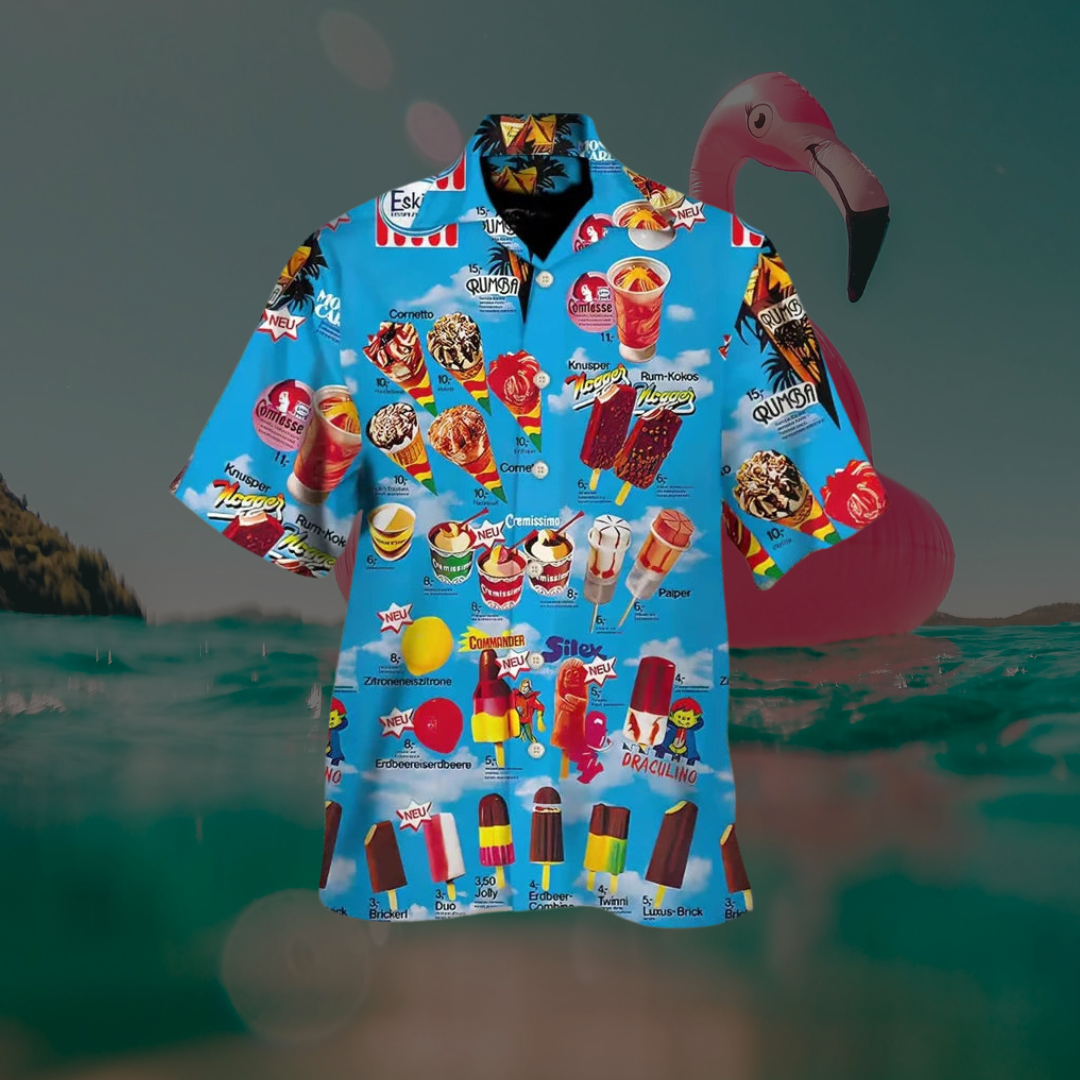 Men's Hawaiian Shirt – Ice Cream Print, Relaxed Fit Summer Holiday Essential