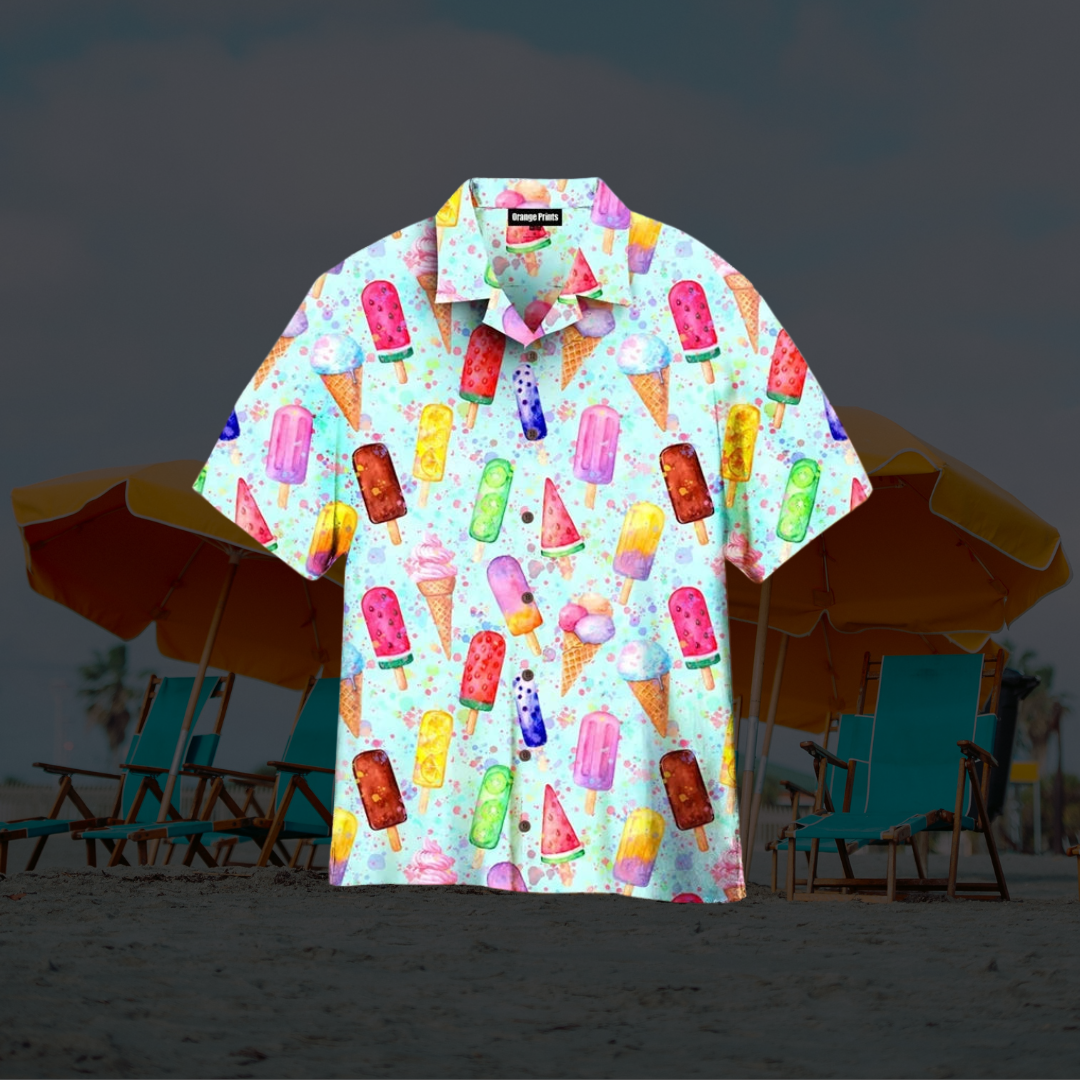 Men's Hawaiian Shirt – Ice Cream Print, Relaxed Fit Summer Holiday Essential