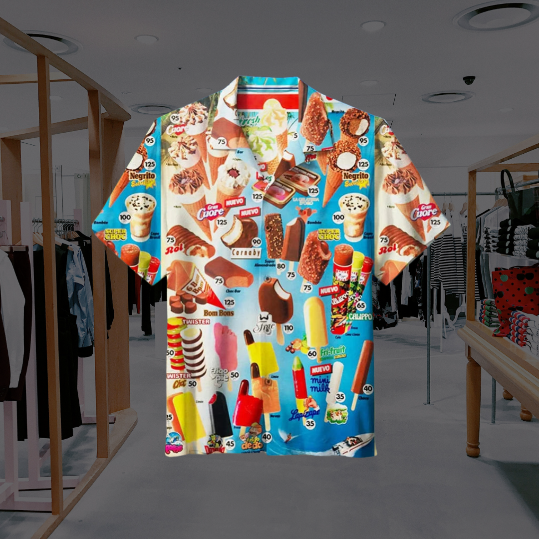 Men's Hawaiian Shirt – Ice Cream Print, Relaxed Fit Summer Holiday Essential