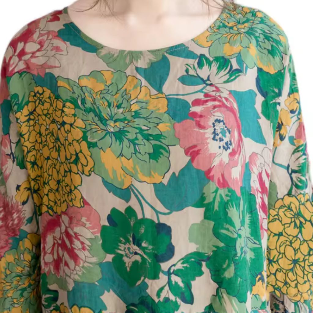Vintage Floral Long Sleeve Maxi Dress – Boho Linen Style