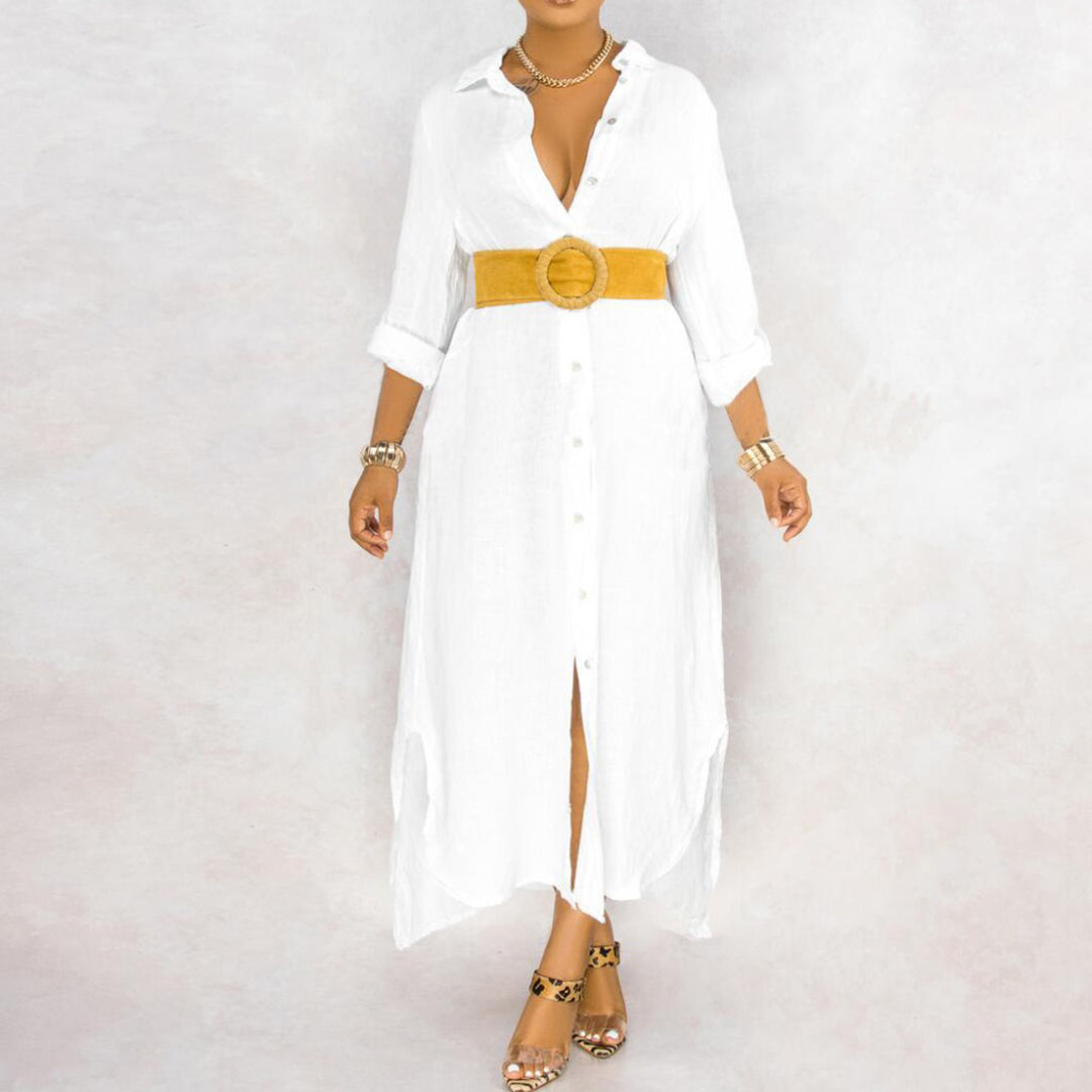 Button Down Maxi Shirt Dress – Long Sleeve Oversized Fit
