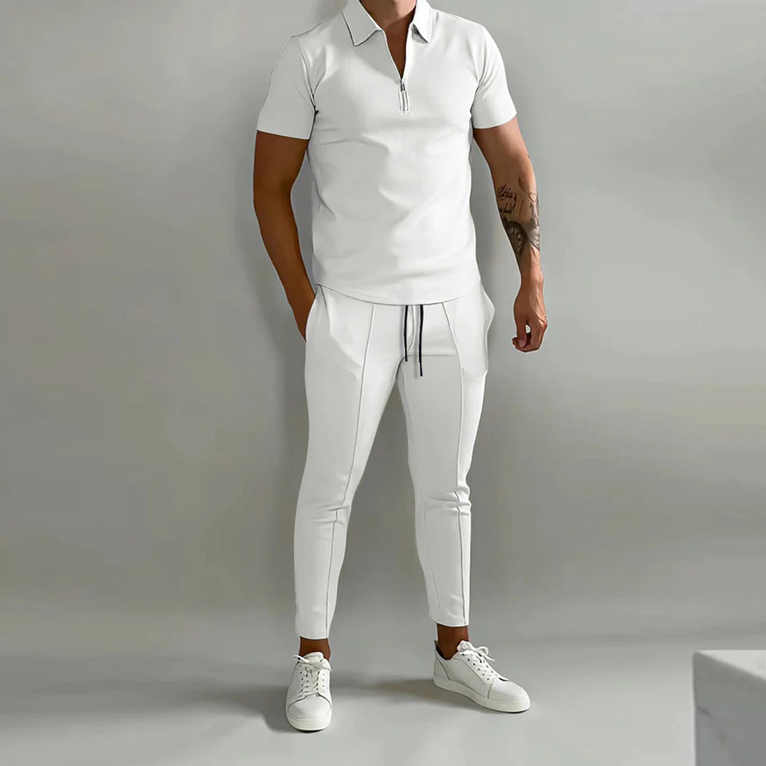 Men's Tracksuit – Zip Neck Polo, Slim Fit Summer Co-ord