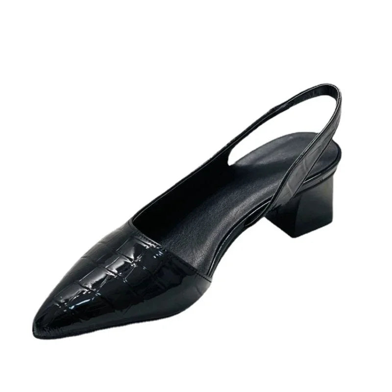 Women's Block Heel Court Shoes – Pointed Croc Effect, Smart Work & Evening Wear