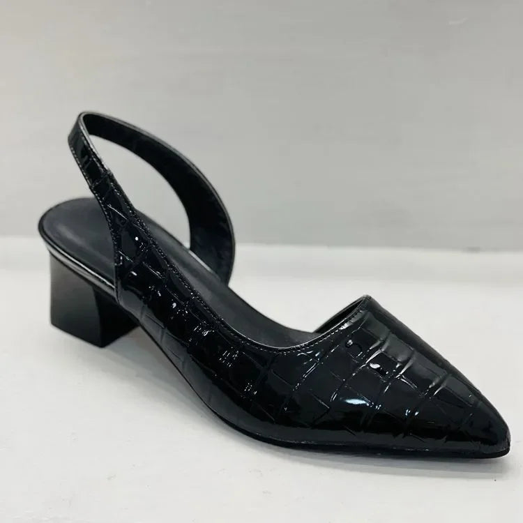 Women's Block Heel Court Shoes – Pointed Croc Effect, Smart Work & Evening Wear