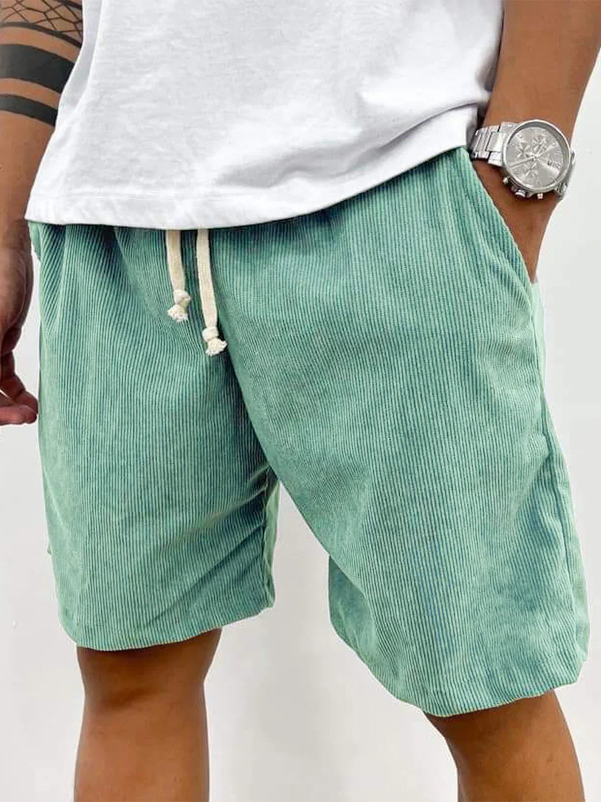 Men's Corduroy Shorts – Drawstring Waist, Relaxed Fit Casual Summer Wear