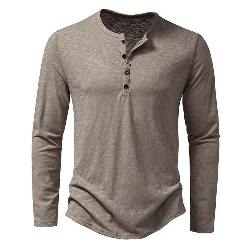 Men's Grandad Top – Button Placket, Slim Fit Casual Henley