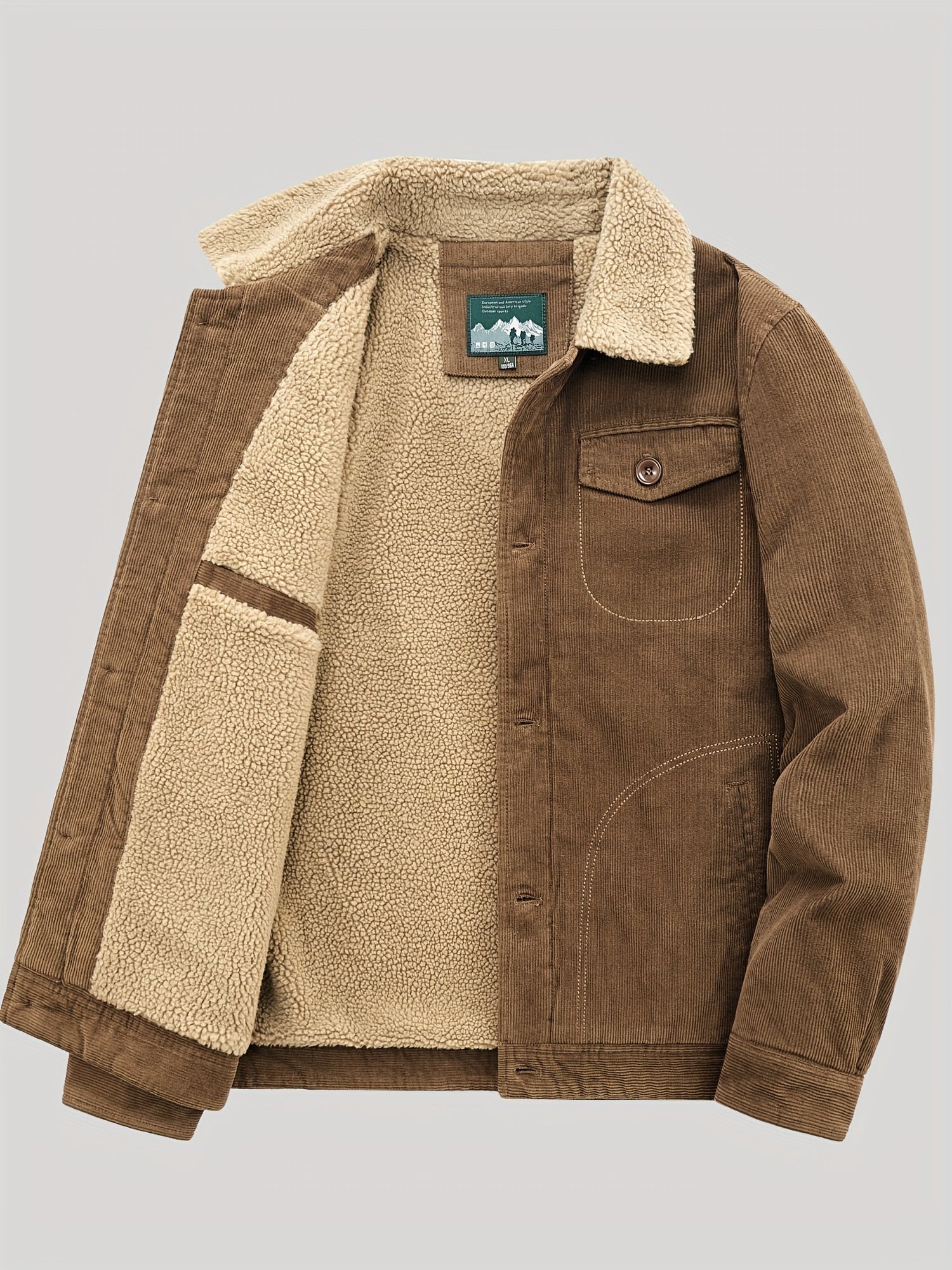 Sherpa-Lined Corduroy Jacket – Vintage Button-Up with Warm Fleece Collar
