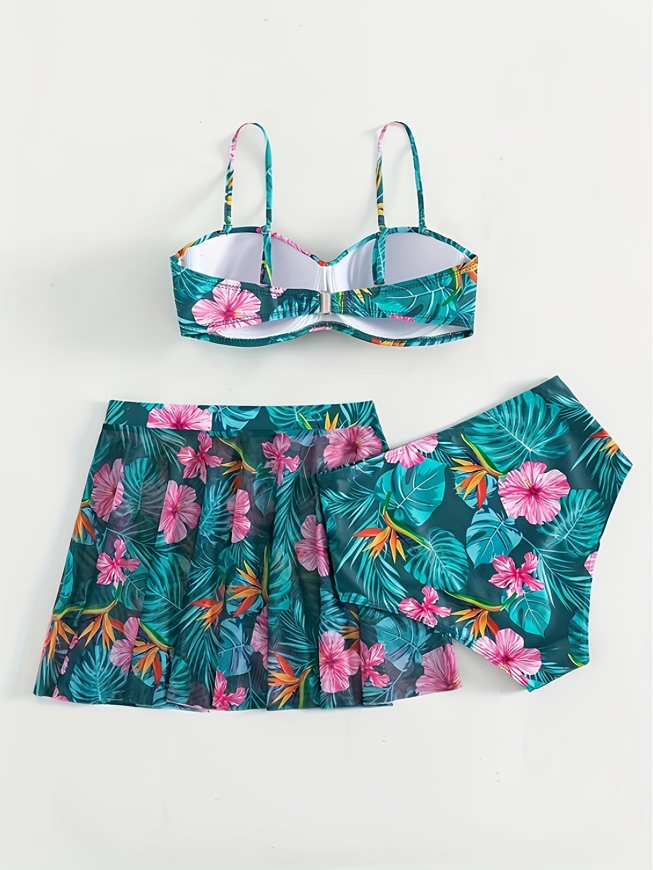 Tropical Print Two-Piece Set – Floral Bralette Top & Flowy Midi Skirt