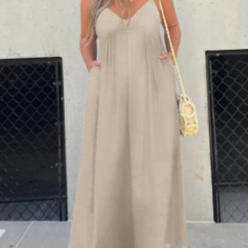 Wide-Leg V-Neck Sleeveless Jumpsuit – Flowy Summer Romper with Pockets