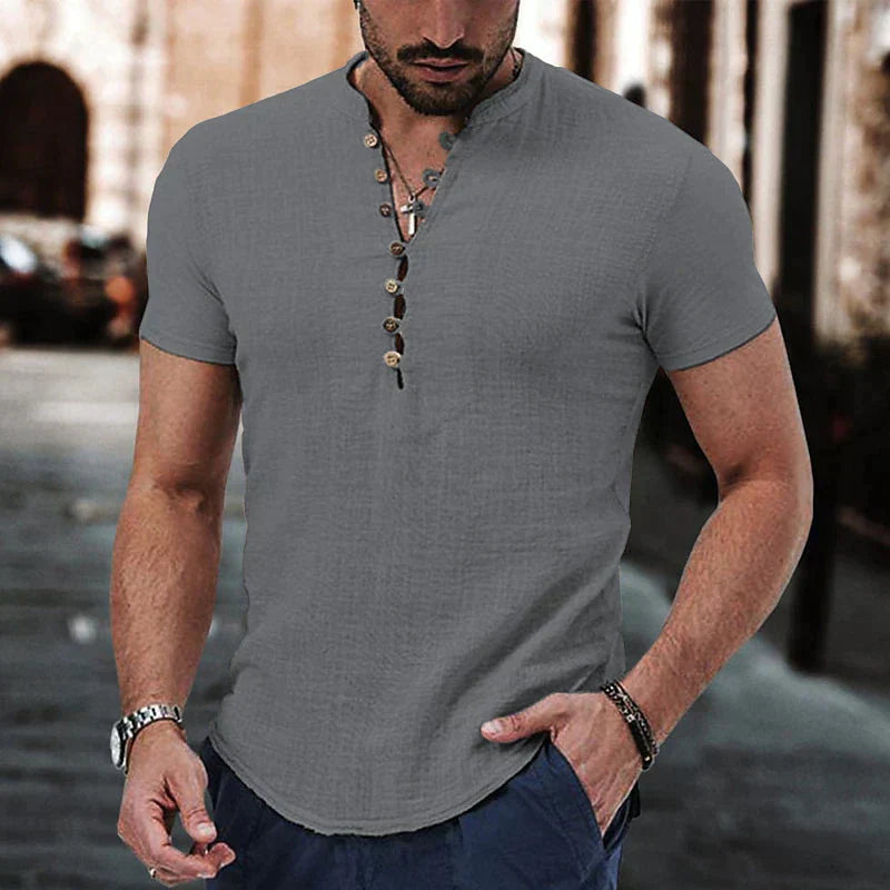 Men's Grandad Shirt – Button Placket, Breathable Cotton Summer Top