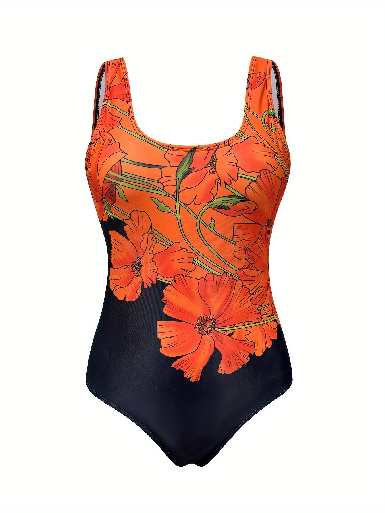 Floral Panel One-Piece Swimsuit – Bold Tropical Print Swimwear