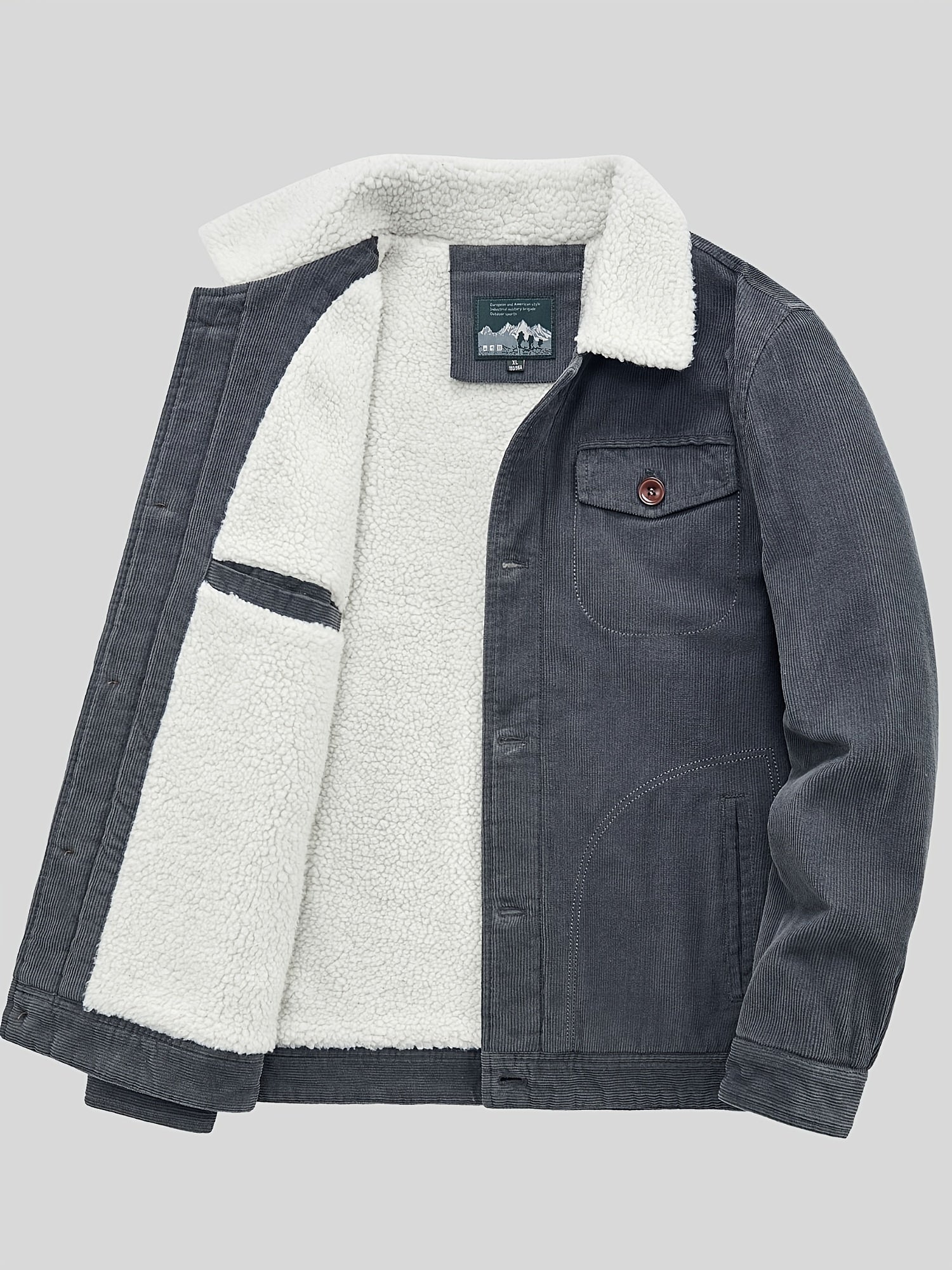 Sherpa-Lined Corduroy Jacket – Vintage Button-Up with Warm Fleece Collar