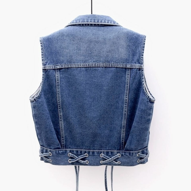 Women's Denim Gilet – Side Tie Detail, Adjustable Fit for Summer Layering