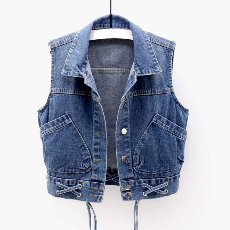 Women's Denim Gilet – Side Tie Detail, Adjustable Fit for Summer Layering