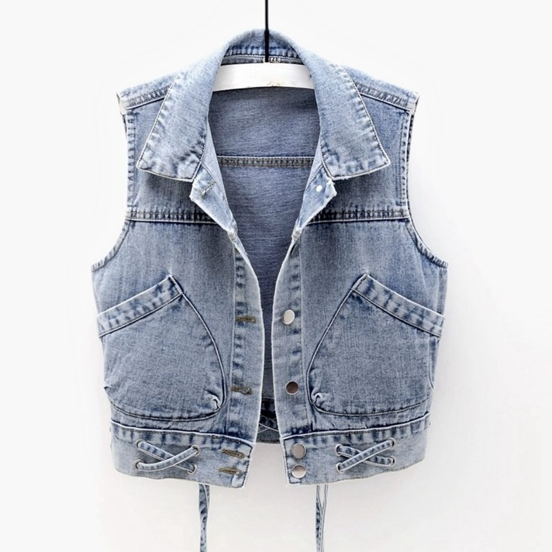 Women's Denim Gilet – Side Tie Detail, Adjustable Fit for Summer Layering
