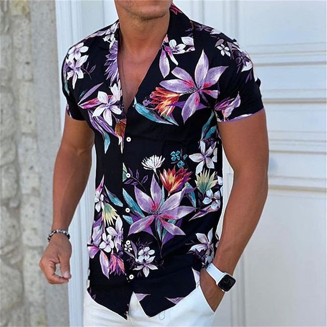 Men's Shirt – Floral Print, Four-Way Stretch Holiday Shirt
