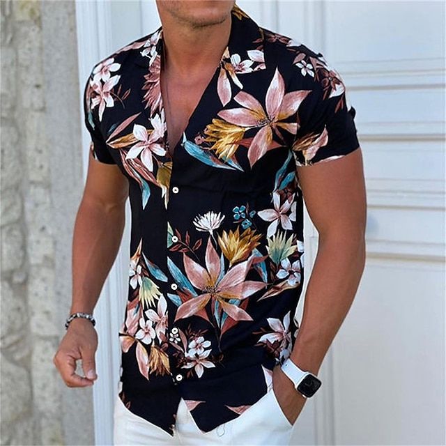 Men's Shirt – Floral Print, Four-Way Stretch Holiday Shirt