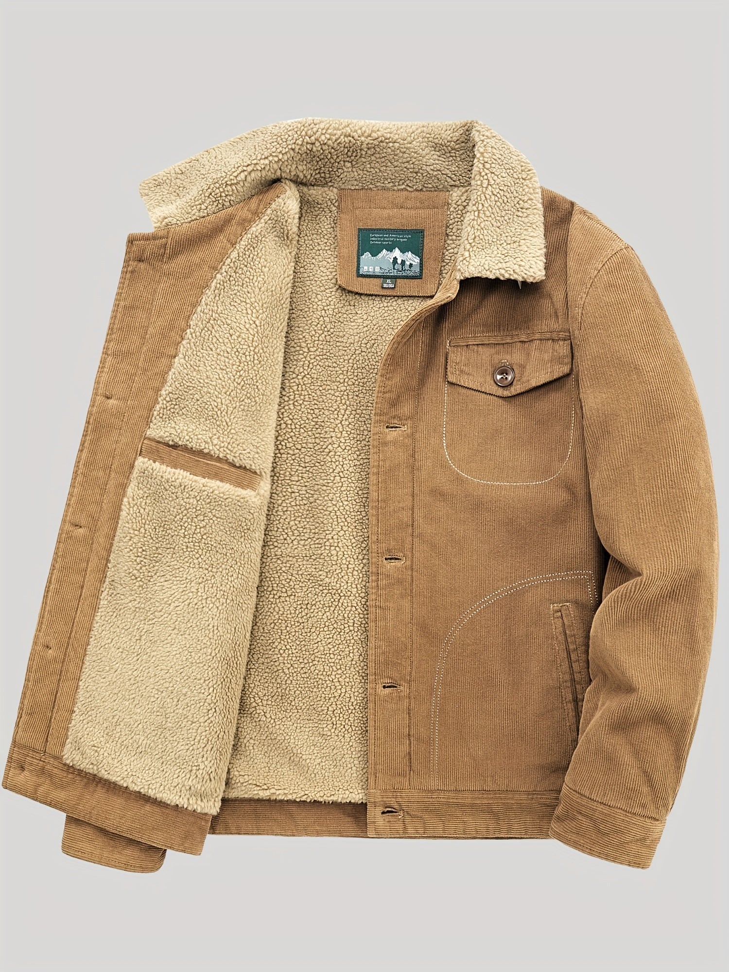 Sherpa-Lined Corduroy Jacket – Vintage Button-Up with Warm Fleece Collar