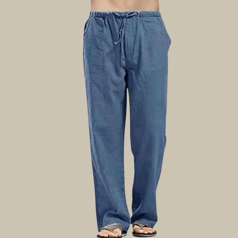 Men's Cotton Trousers – Drawstring Waist, Loose Fit Casual Wear