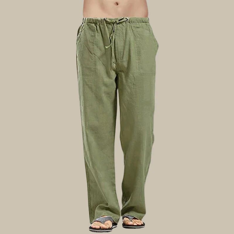 Men's Cotton Trousers – Drawstring Waist, Loose Fit Casual Wear
