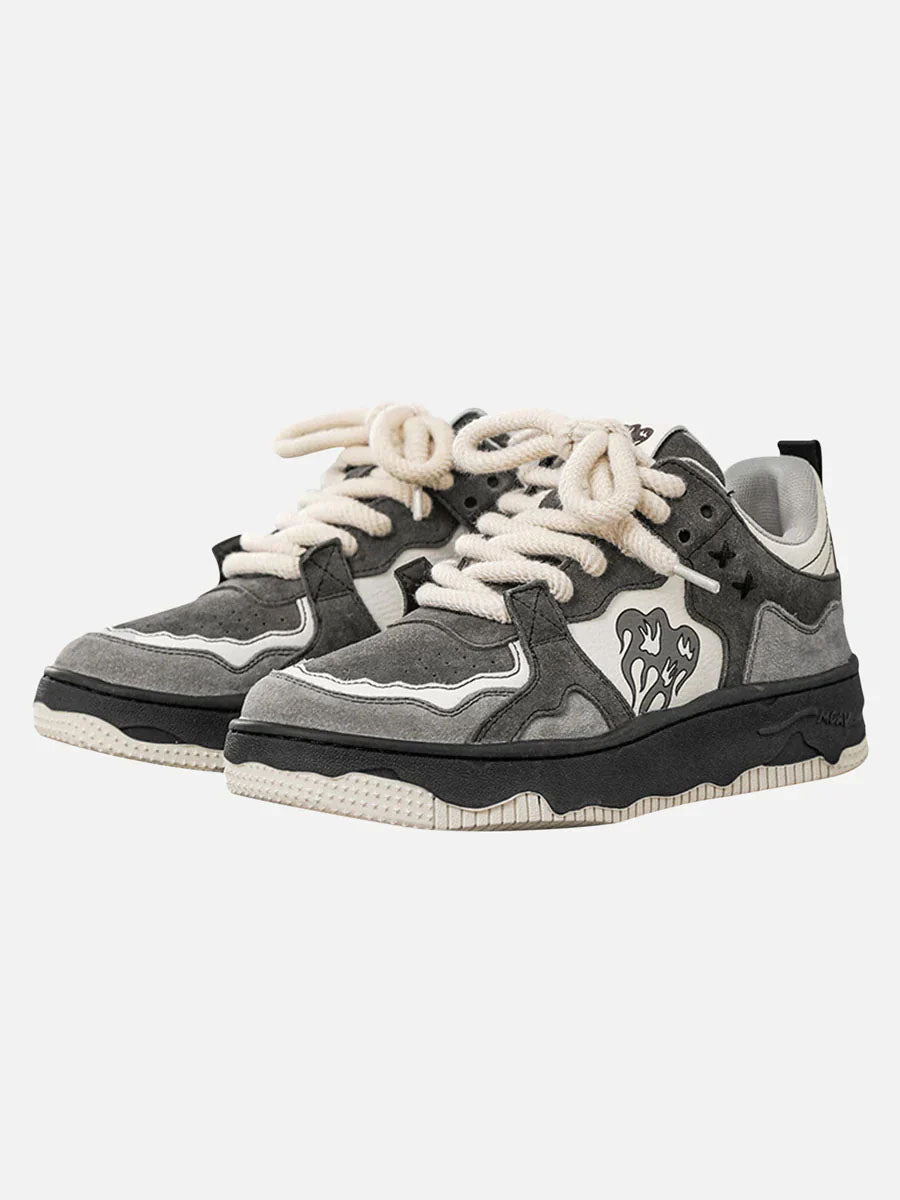 Men's Chunky Trainers – Suede Wave Graphic, Platform Sole Streetwear