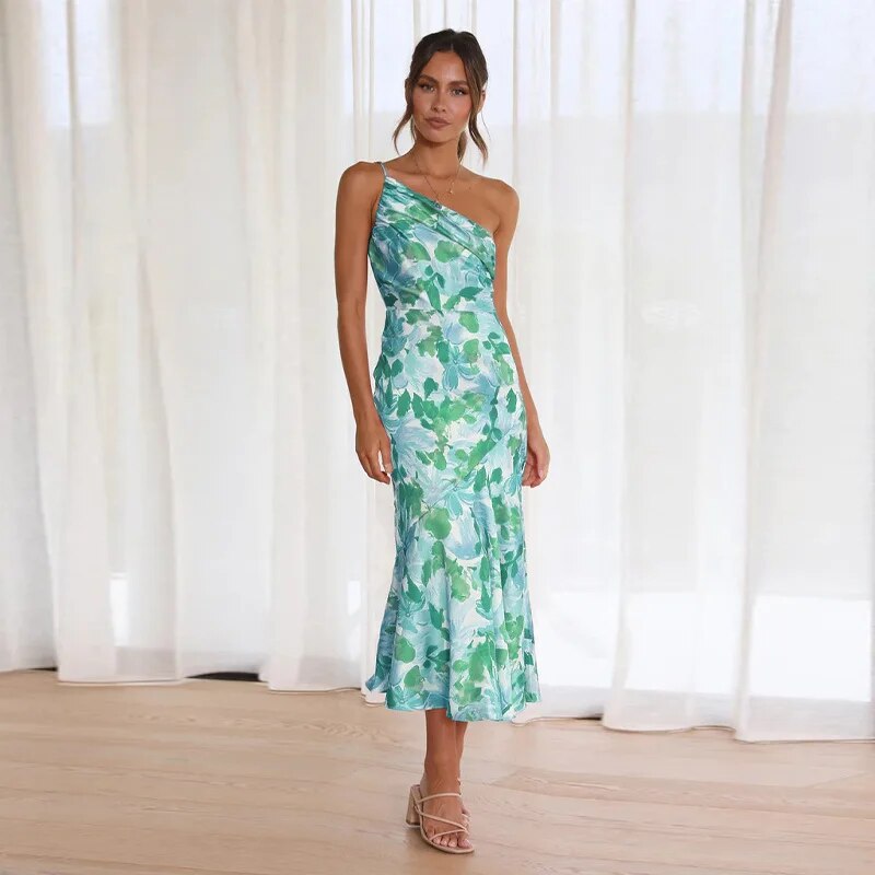 One-Shoulder Floral Midi Dress – Lightweight Asymmetrical Summer Look