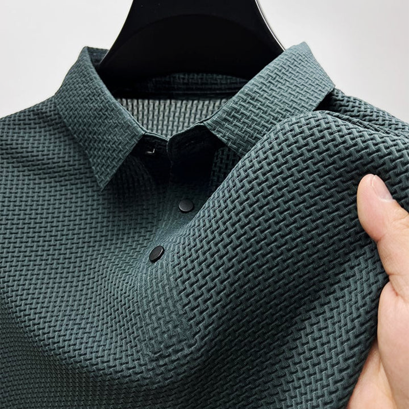 Men's Polo Shirt – Textured Weave, Breathable Smart Casual Top