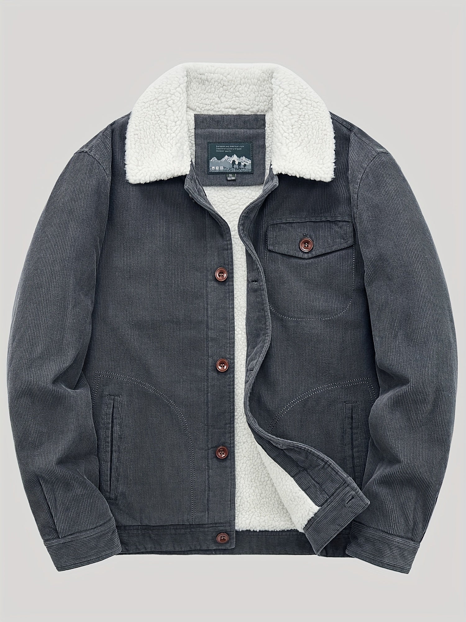 Sherpa-Lined Corduroy Jacket – Vintage Button-Up with Warm Fleece Collar