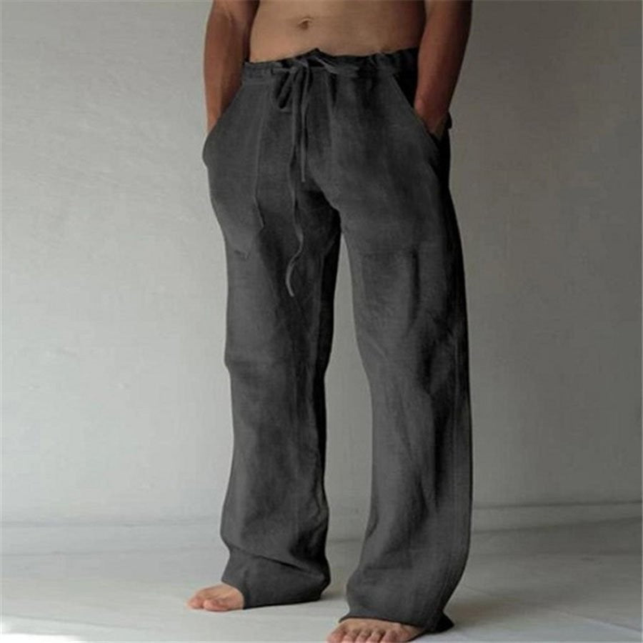 Men's Linen Wide Leg Trousers – Floral Print, Flowy Summer Trousers