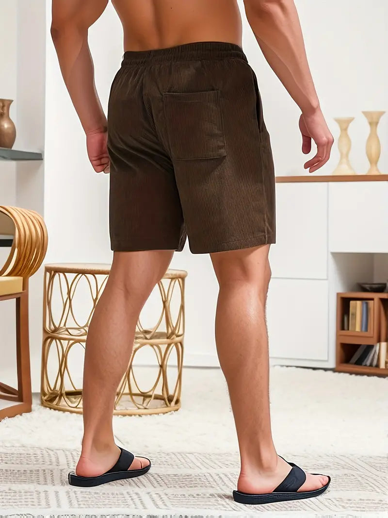 Men's Relaxed Fit Shorts – Drawstring Waist, Corduroy Casual Summer Wear