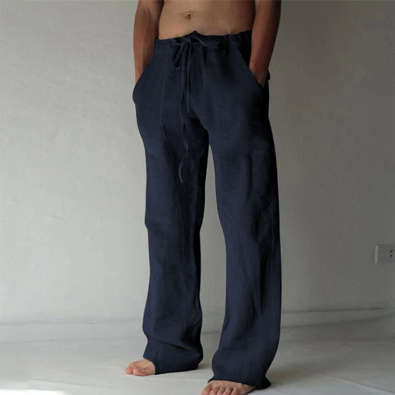 Men's Linen Wide Leg Trousers – Floral Print, Flowy Summer Trousers
