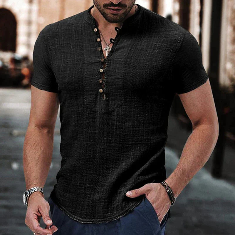 Men's Grandad Shirt – Button Placket, Breathable Cotton Summer Top