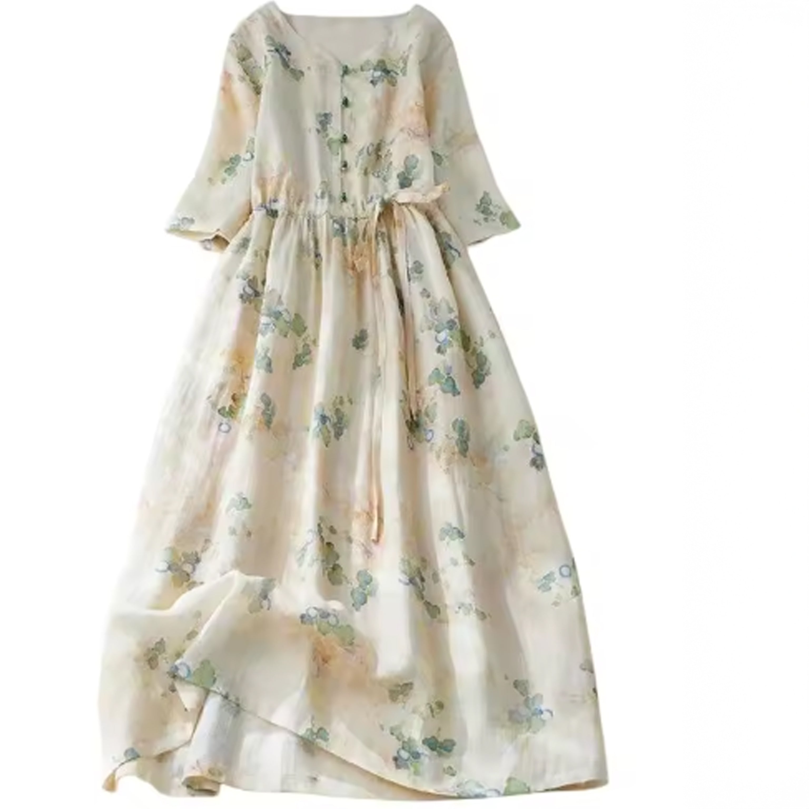 Romantic Floral Print Chiffon Maxi Dress with Cinched Waist