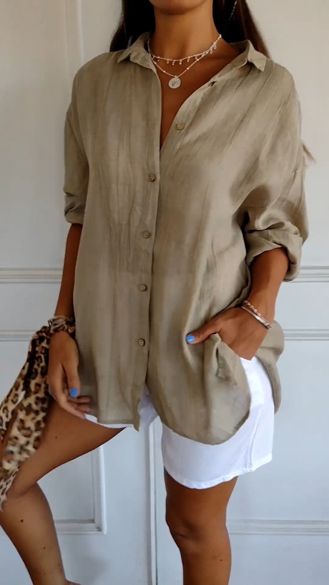 Women's Shirt – Linen-Look Button-Up, Oversized Casual Blouse