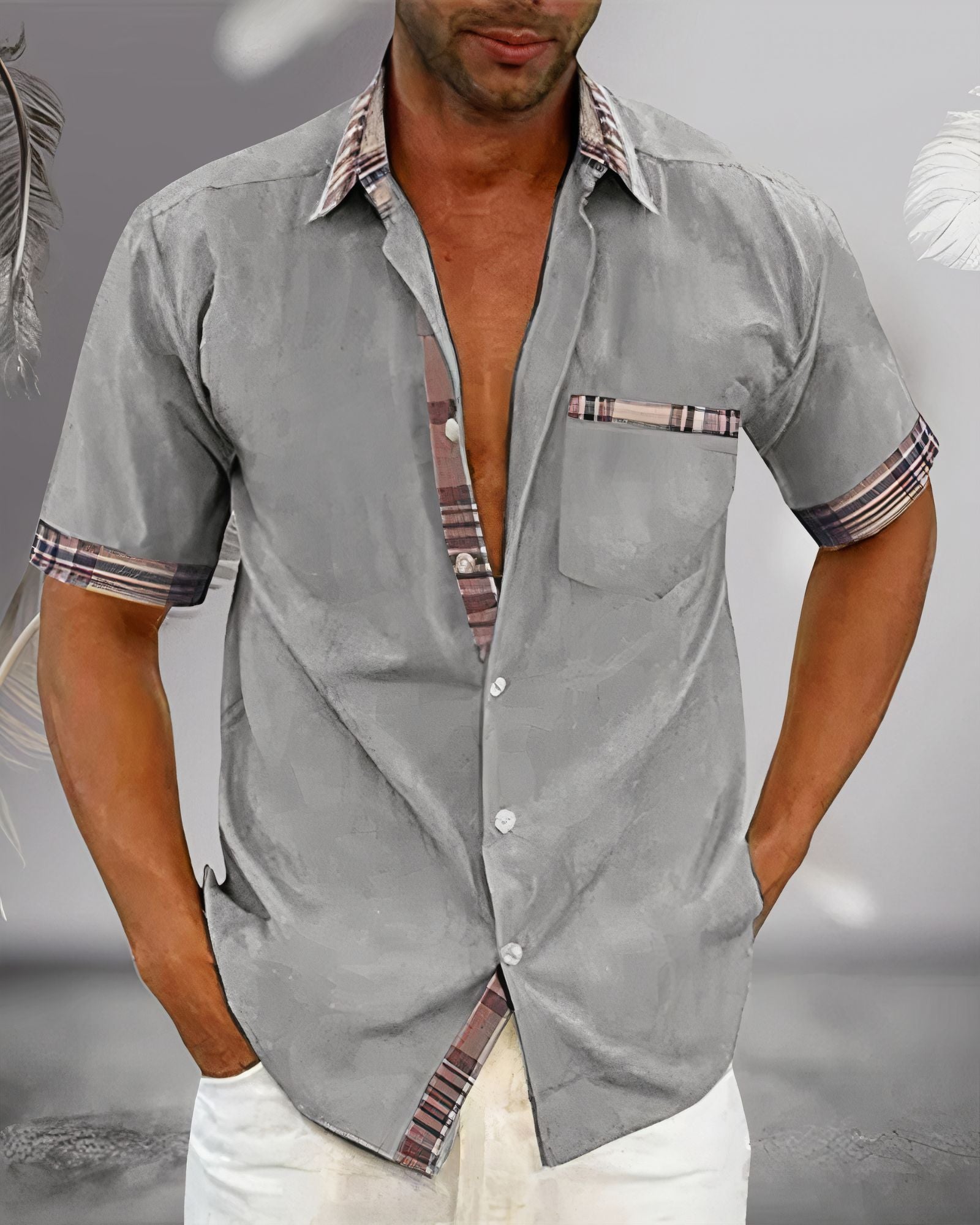 Men's Short Sleeve Shirt – Tartan Contrast, Slim Fit Smart Casual