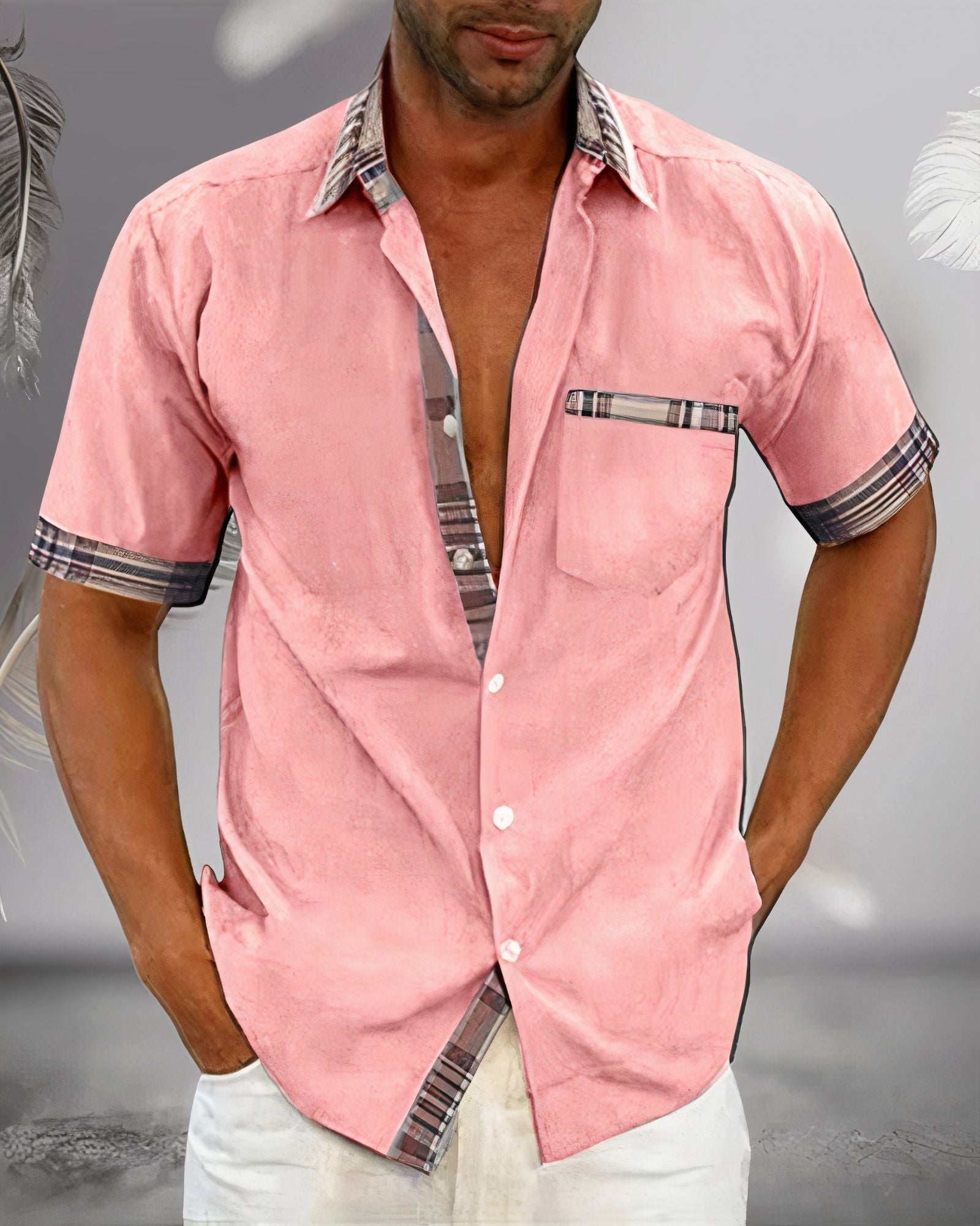 Men's Short Sleeve Shirt – Tartan Contrast, Slim Fit Smart Casual
