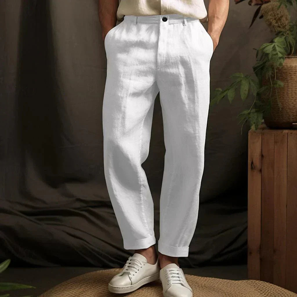 Men's Linen Trousers – Breathable Fabric, Relaxed Fit Smart Casual Wear