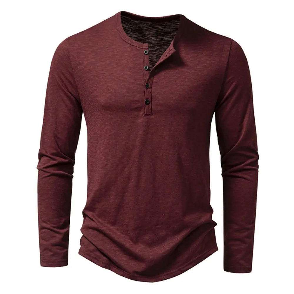 Men's Grandad Top – Button Placket, Slim Fit Casual Henley