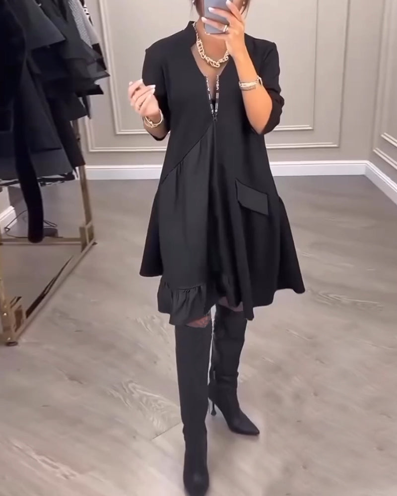 Women's Lagenlook Tunic Top – Asymmetric Hem & Zip Front, Relaxed Fit Smart Casual