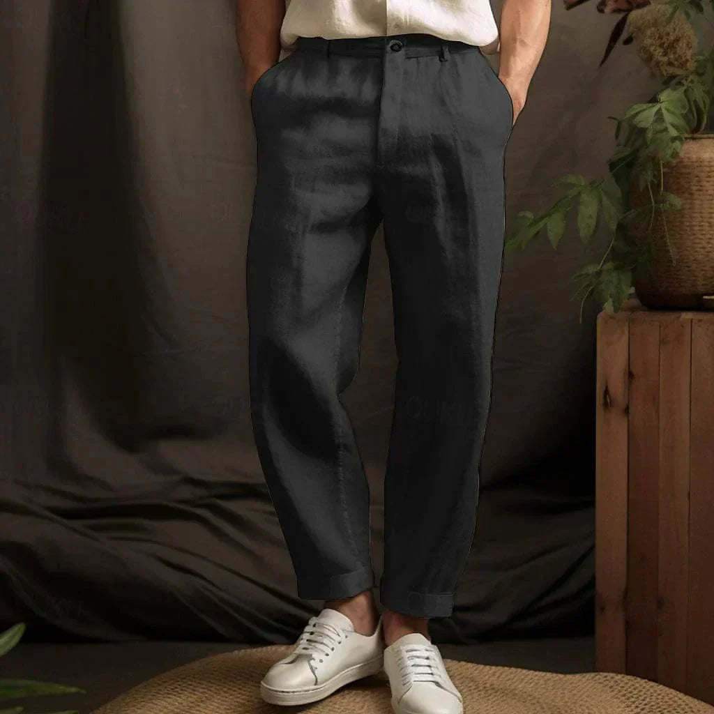 Men's Linen Trousers – Breathable Fabric, Relaxed Fit Smart Casual Wear