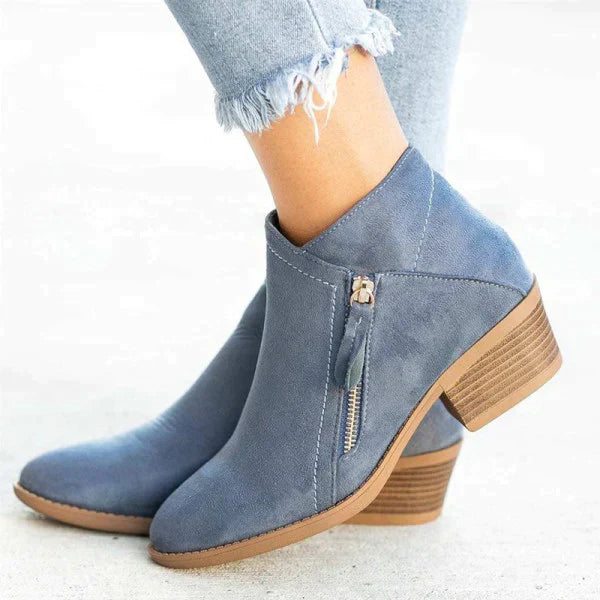 Women's Ankle Boots –  Zip Detail, Low Block Heel Smart Casual Wear