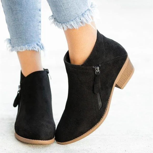 Women's Ankle Boots –  Zip Detail, Low Block Heel Smart Casual Wear