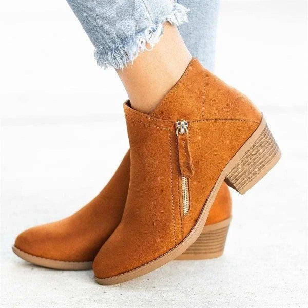 Women's Ankle Boots –  Zip Detail, Low Block Heel Smart Casual Wear