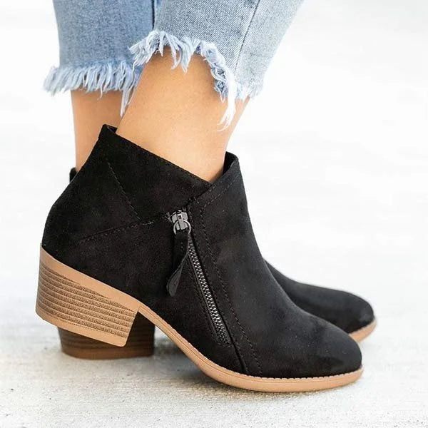 Women's Ankle Boots –  Zip Detail, Low Block Heel Smart Casual Wear