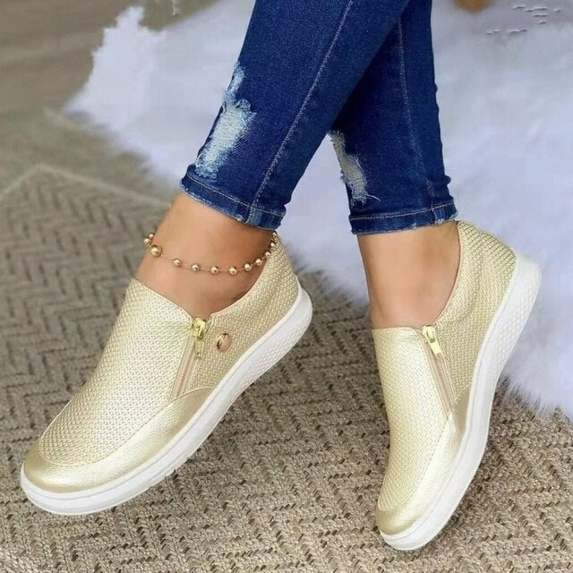 Women's Slip-On Trainers – Zip Detail, Cushioned Casual Pumps