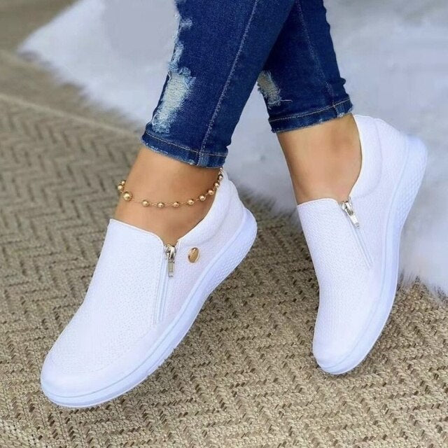 Women's Slip-On Trainers – Zip Detail, Cushioned Casual Pumps