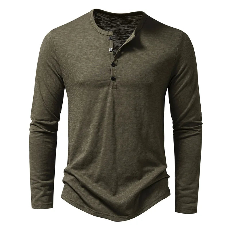 Men's Grandad Top – Button Placket, Slim Fit Casual Henley