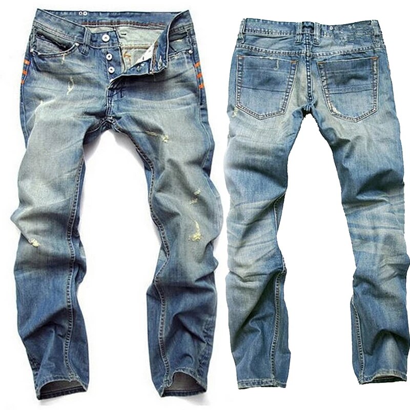 Men's Jeans – Button Fly Detail, Straight Fit Casual Denim