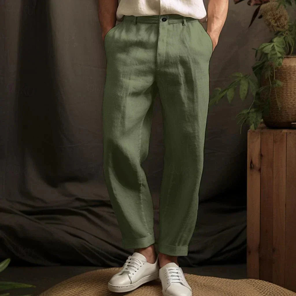 Men's Linen Trousers – Breathable Fabric, Relaxed Fit Smart Casual Wear